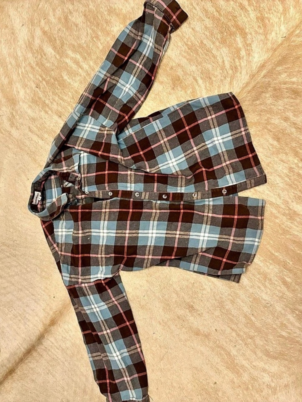 superdown Audriana Oversized Flannel Top Plaid Brown & Blue Size Small